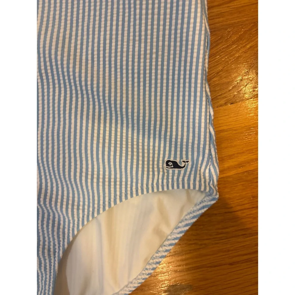 Vineyard Vines Girls Blue Seersucker Stripe One Piece Swimsuit Size M 10-12